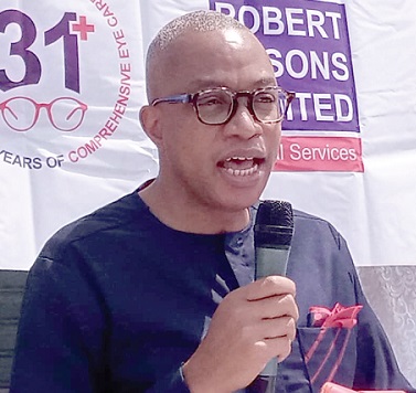  Franklin Atta, Managing Director of Robert &amp; Sons Limited, speaking at the opening of the Koforidua branch
